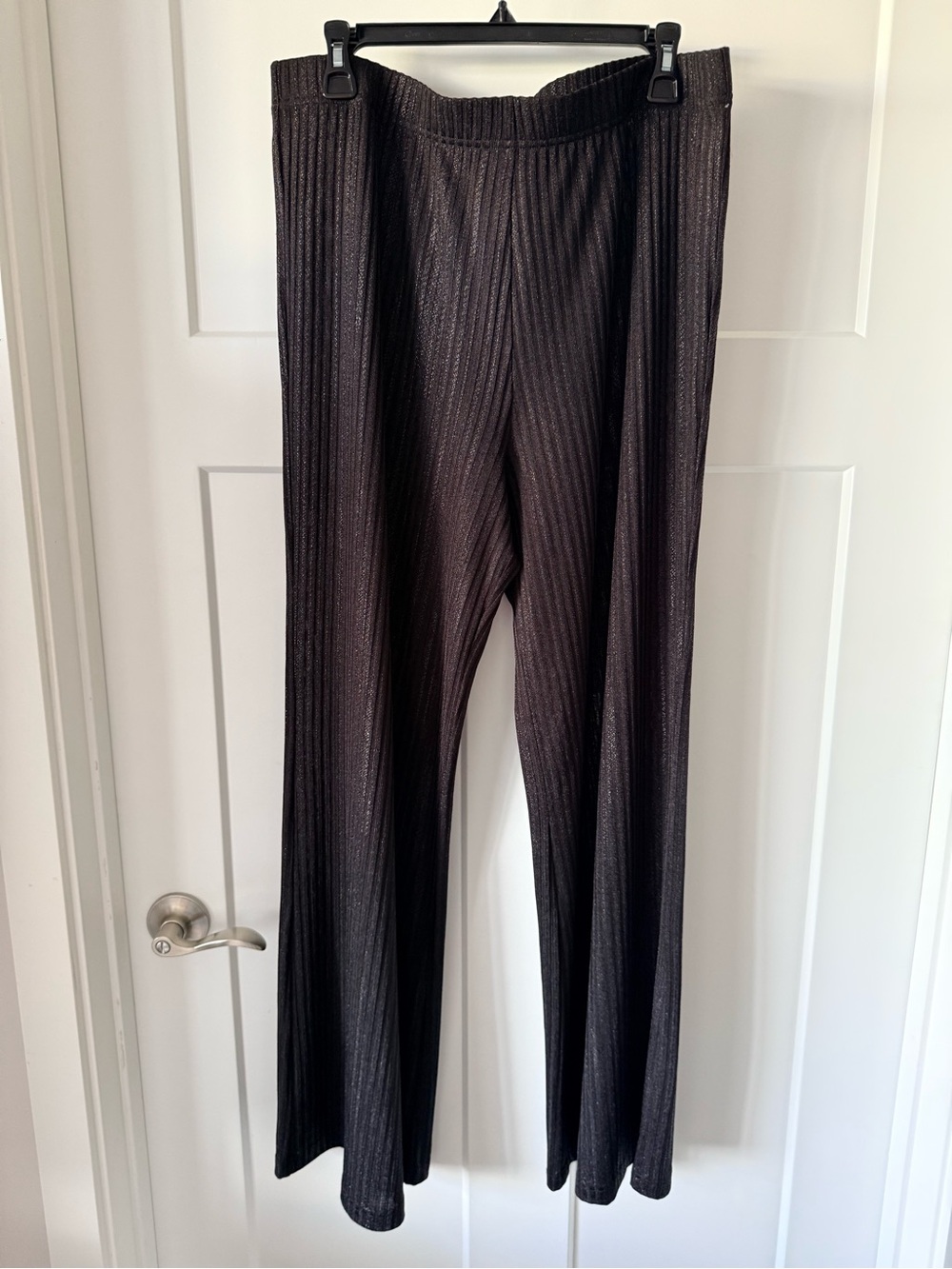 Johnny Was Women’s Black Ribbed Wide-Leg Sparkle Pants Size XL